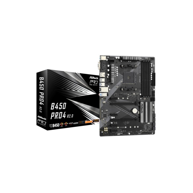 ASRock B450 PRO4 R2.0 - AM4 ATX Motherboard - B450 Chipset, Supports 128GB DDR4, Dual M.2, USB-C