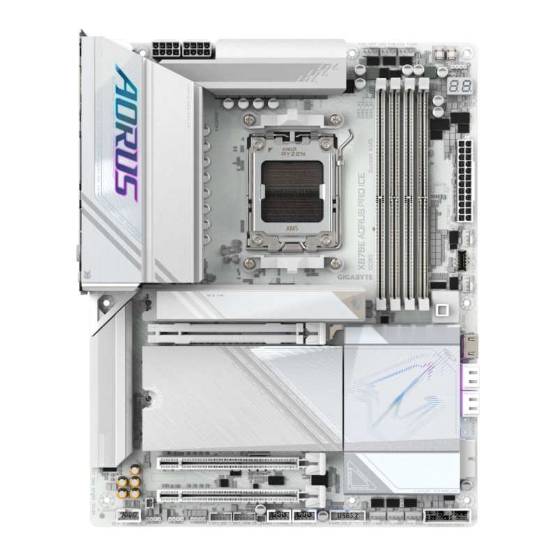 GIGABYTE AORUS GA-X870E PRO ICE - AM5 ATX Motherboard, White, DDR5 up to 256GB, PCIe 5.0, Wi-Fi 7, USB4