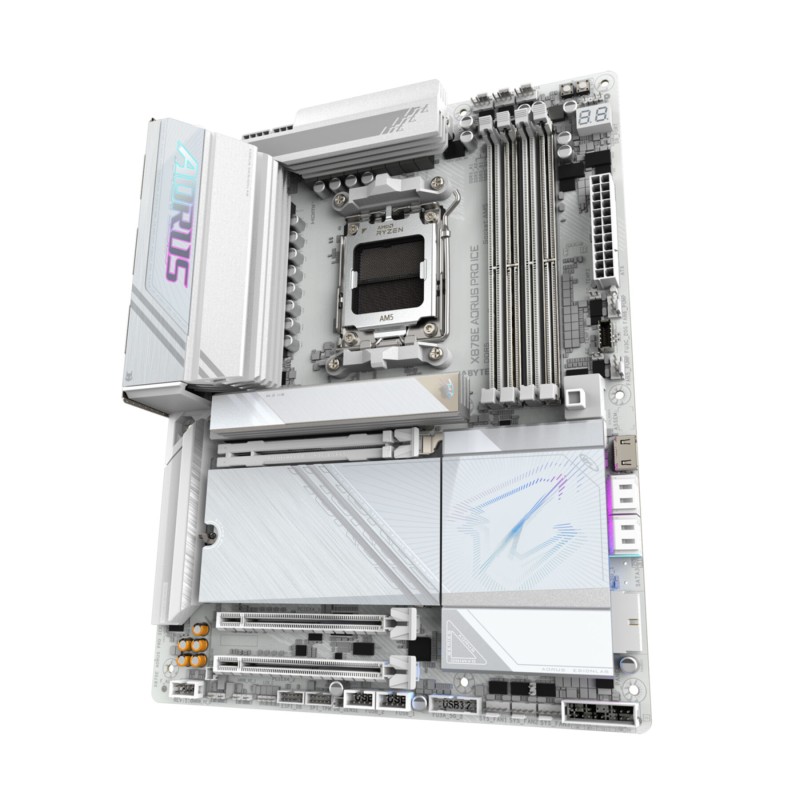 GIGABYTE AORUS GA-X870E PRO ICE - AM5 ATX Motherboard, White, DDR5 up to 256GB, PCIe 5.0, Wi-Fi 7, USB4