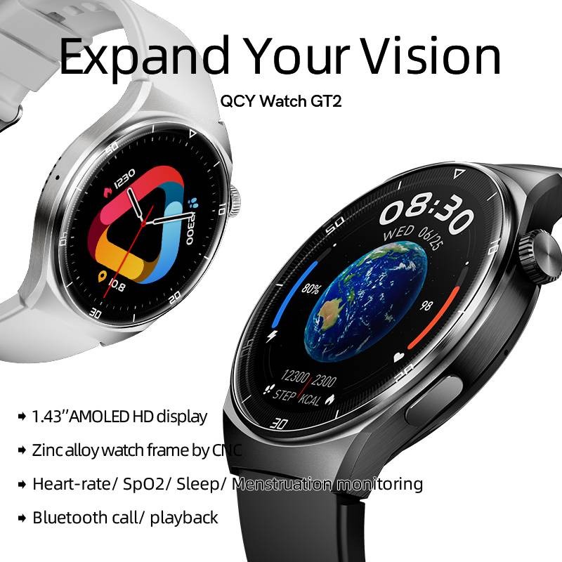 QCY Watch GT2 S3 Gray - GT2 S3 - 1.43-inch AMOLED, 466x466, 60Hz, Bluetooth Calling, IPX8, 14-day battery