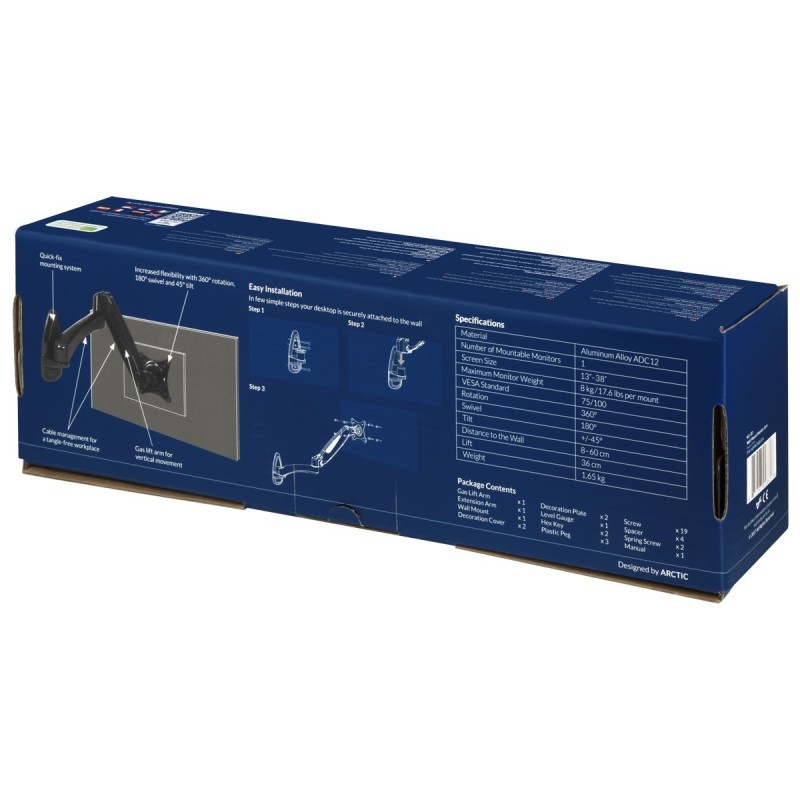 Arctic W1 3D Monitor Arm - W1 - Wall Mount, 3D Movement — Buy in Cyprus with Fast Delivery