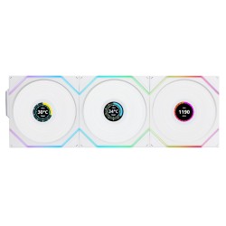 Lian Li UNI FAN TL-LCD Wireless Reverse 120 White - TL-LCD - White, 3x120mm, Wireless, Daisy Chain