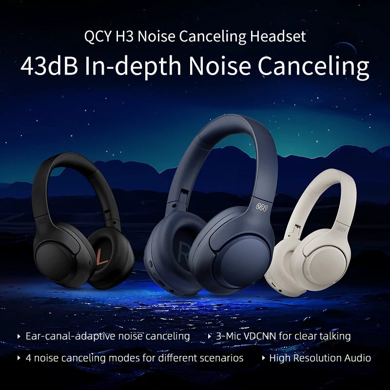 QCY H3 High-Res Headset - H3 - Blue, Wireless BT, 4-Mode ANC, 60h Multipoint — Buy in Cyprus with Fast Delivery
