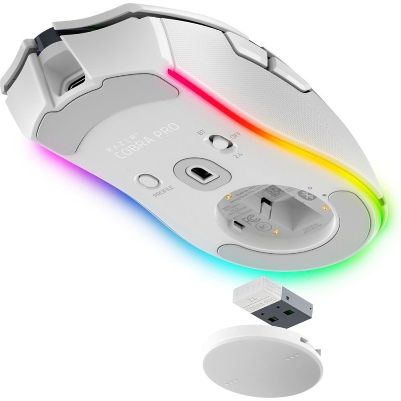 Razer Cobra Pro White - Wireless Gaming Mouse - 30000 DPI - RGB Underglow - Tri-Mode (2.4G/BT/Wired) - 77g