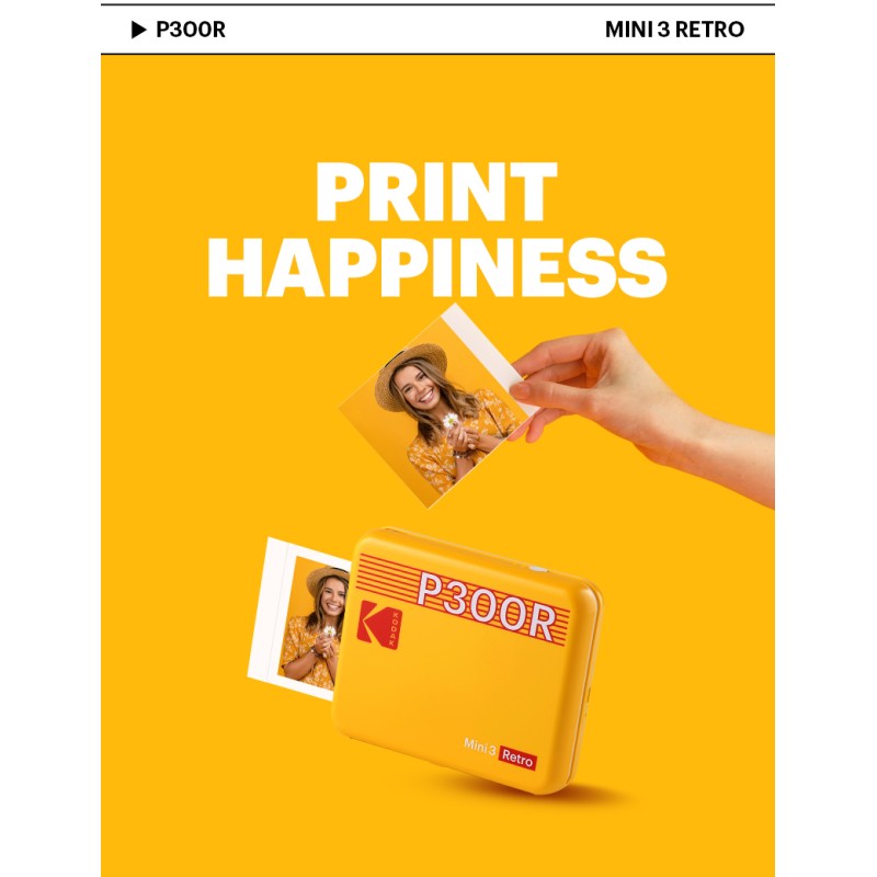Kodak Mini 3 Retro 4PASS Smartphone Photo Printer - Mini 3 Retro - Yellow, Portable — Buy in Cyprus with Fast Delivery