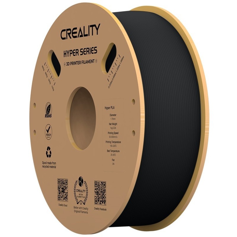 Creality Hyper PLA Filament - Black - 1.75mm, 1 kg Spool - High-Speed 600 mm/s, Precise Diameter