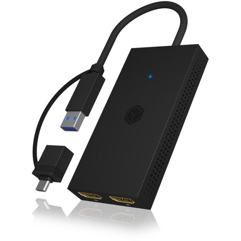 ICY BOX Splitter 2xHDMI to USB (BU-ST) + USB to USB-C (BU-ST) Adapter - BU-ST - (Black, 4K@30Hz)