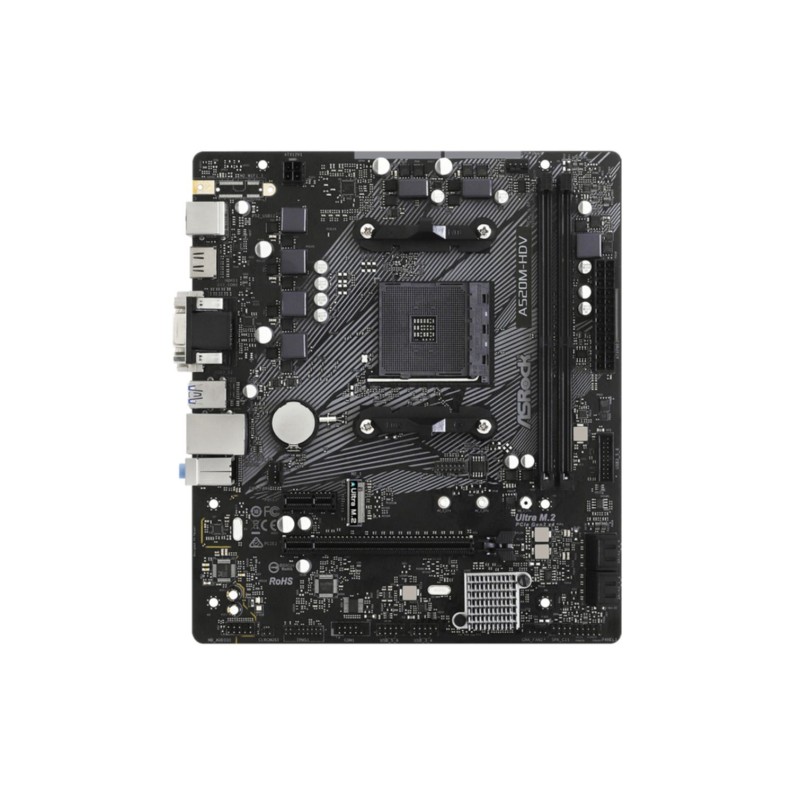 ASRock A520M-HDV - AM4 Micro-ATX Motherboard - DDR4, 64GB Max, Dual-Channel, PCIe 3.0, M.2 & SATA III, HDMI/VGA