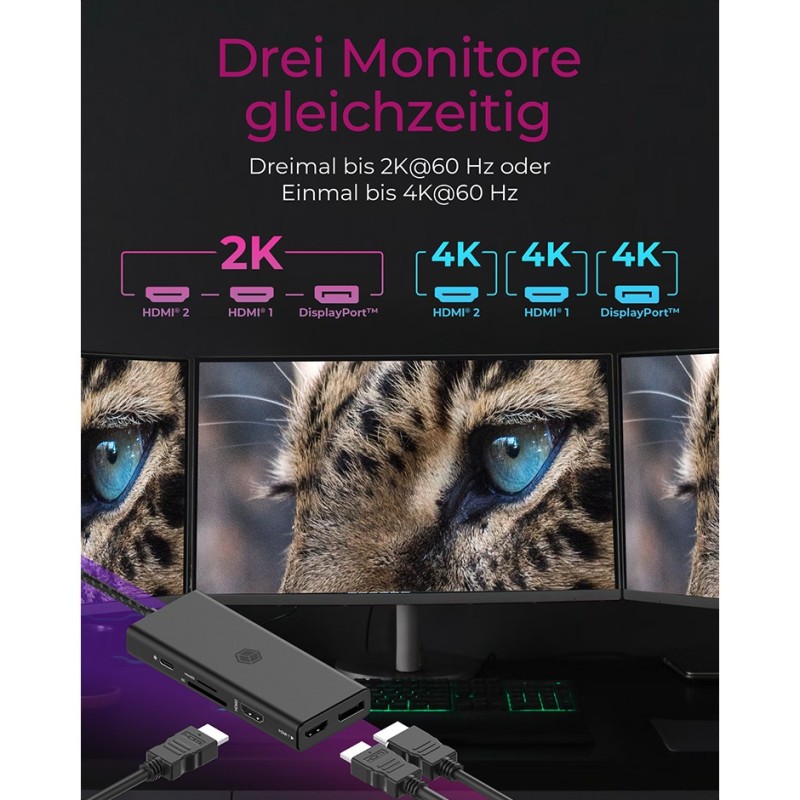 ICY BOX IB-DK4011-CPD USB-C 9-in-1 PD Docking Station - IB-DK4011-CPD - Black — Buy in Cyprus with Fast Delivery