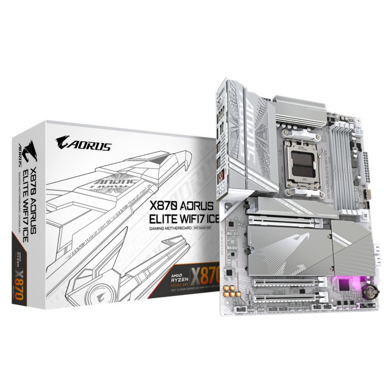Gigabyte GA-X870 A ELITE WF7 ICE - AM5 ATX Motherboard, X870, DDR5, 4x M.2, Wi-Fi 7, 2.5Gb LAN, White