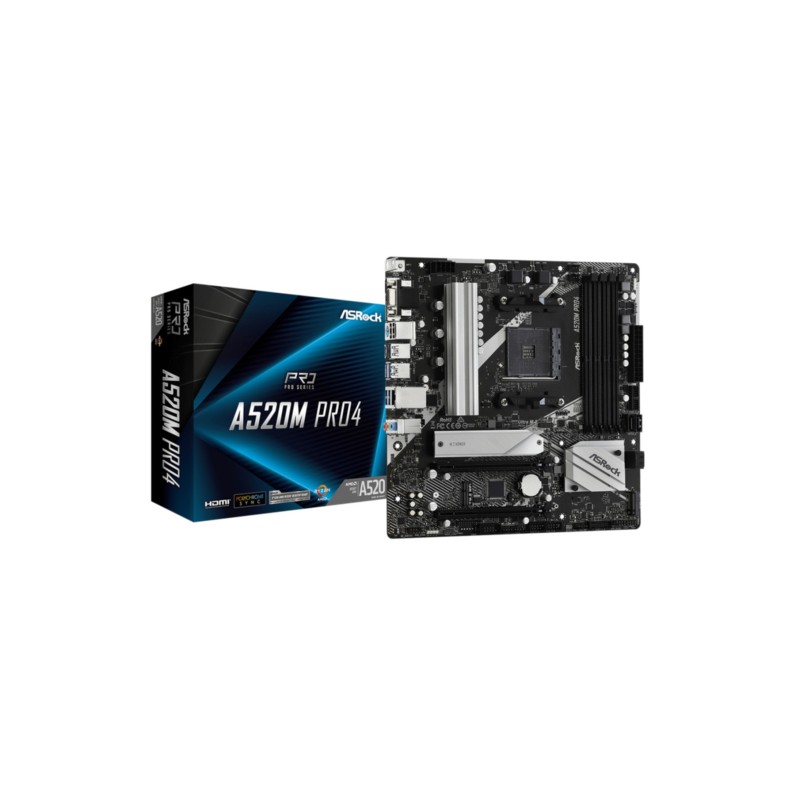 ASRock A520M Pro4 - AM4 Micro-ATX Motherboard - A520 Chipset, DDR4 up to 64GB, M.2, HDMI, Gigabit LAN