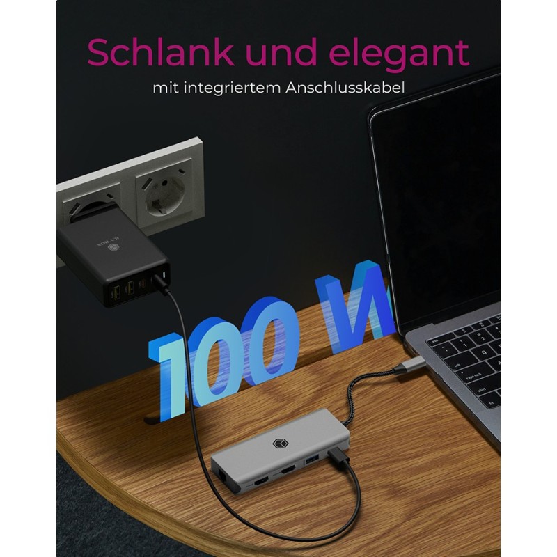 ICY BOX IB-DK4012-CPD USB-C 9-in-1 PD 100W Docking Station - IB-DK4012-CPD - Anthracite/Black