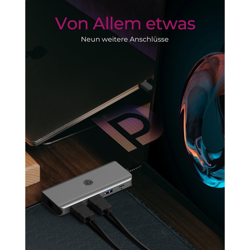 ICY BOX IB-DK4012-CPD USB-C 9-in-1 PD 100W Docking Station - IB-DK4012-CPD - Anthracite/Black