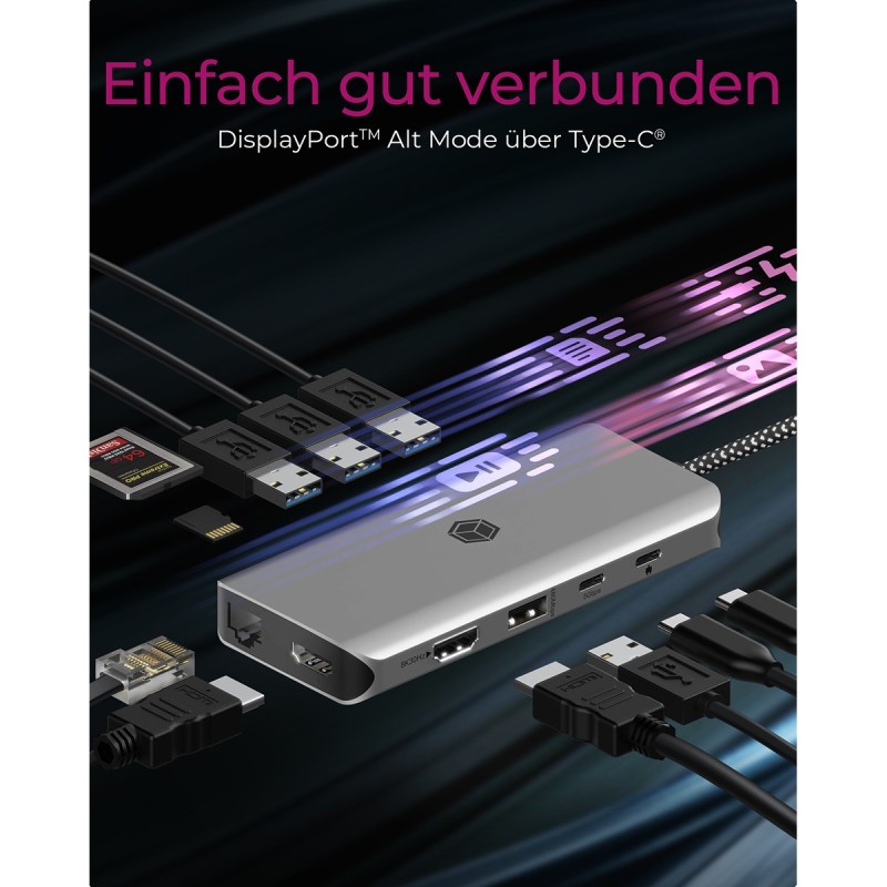 ICY BOX IB-DK4061-CPD USB-C 12-in-1 PD 100W DockingStation - IB-DK4061-CPD - Grey — Buy in Cyprus with Fast Delivery