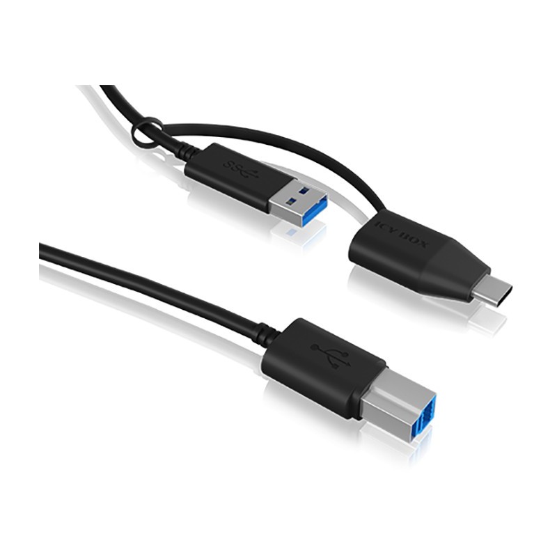 ICY BOX USB-A to USB-B (ST-ST) 1m + USB-A to USB-C (BU-ST) Adapter - Black — Buy in Cyprus with Fast Delivery