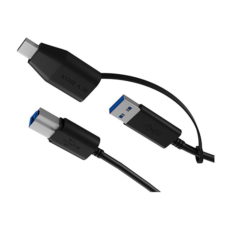 ICY BOX USB-A to USB-B (ST-ST) 1m + USB-A to USB-C (BU-ST) Adapter - Black — Buy in Cyprus with Fast Delivery