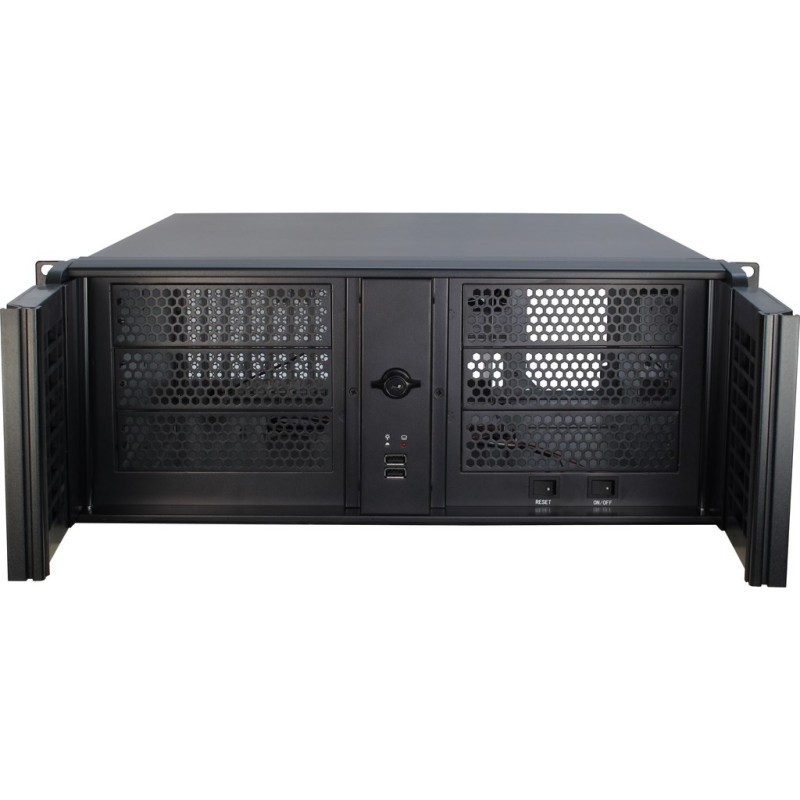 4HE Inter-Tech 4U-IPC 4098-S - 4098-S - Black rack server case, 4U, Steel, supports ATX, micro-ATX, Mini-ITX