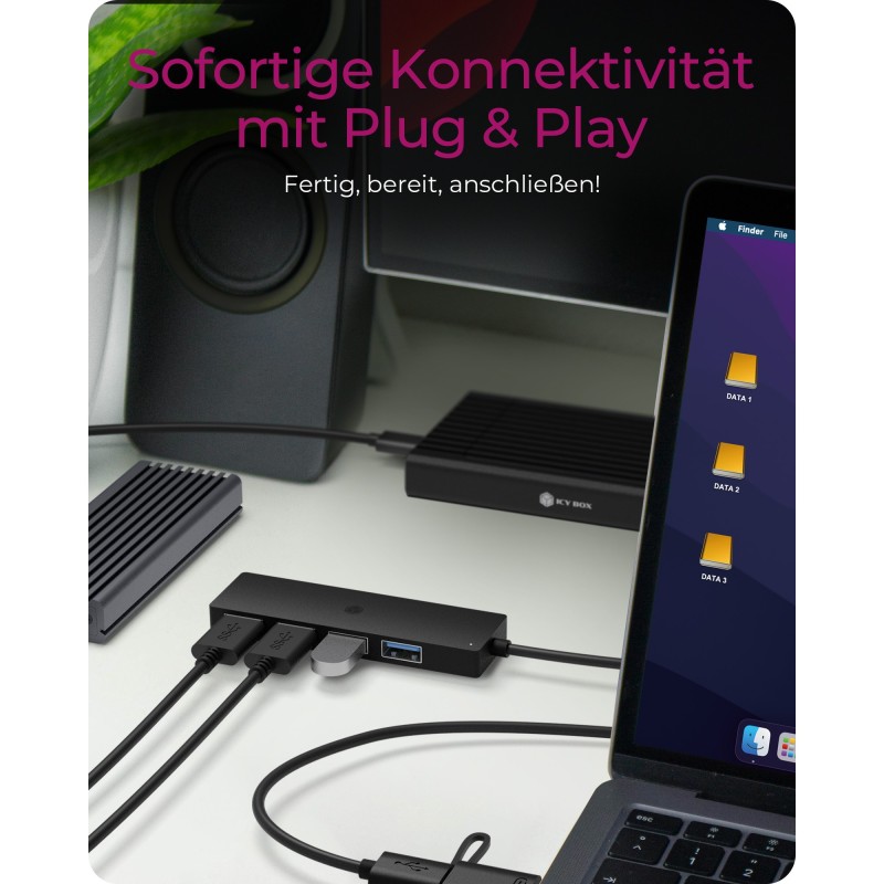 ICY BOX IB-HUB1424-C3 USB-C USB 3.2 HUB 4xUSB 3.2 - IB-HUB1424-C3 - USB-C Hub 4-Port USB 3.2