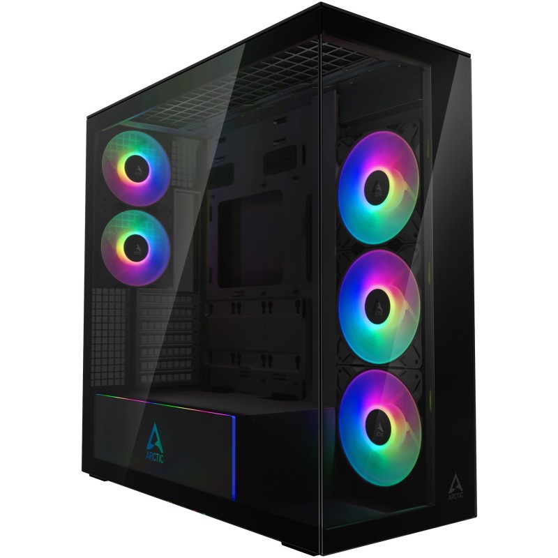 Arctic Xtender Mirror Black Midi Tower PC Case - E-ATX Support, Vertical GPU, 482 mm GPU length, Black