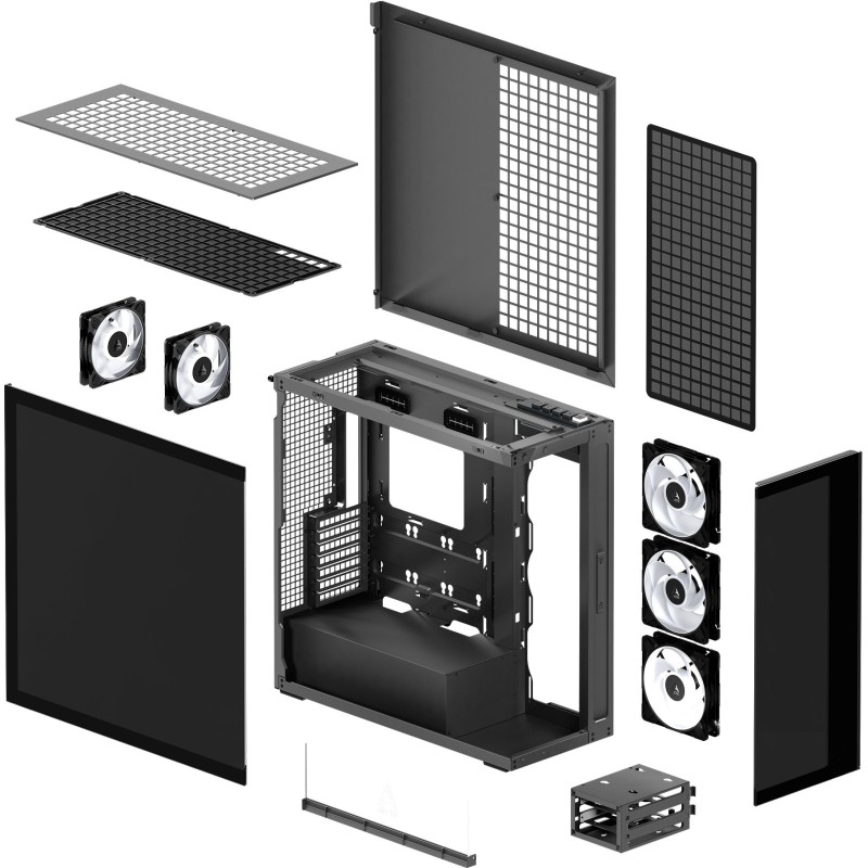 Arctic Xtender Mirror Black Midi Tower PC Case - E-ATX Support, Vertical GPU, 482 mm GPU length, Black