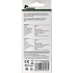 Adapter USB-C to Gigabit LAN RJ45 1000 Mbps Inter-Tech ARGUS - IT-811 - Black, USB-C, Gigabit