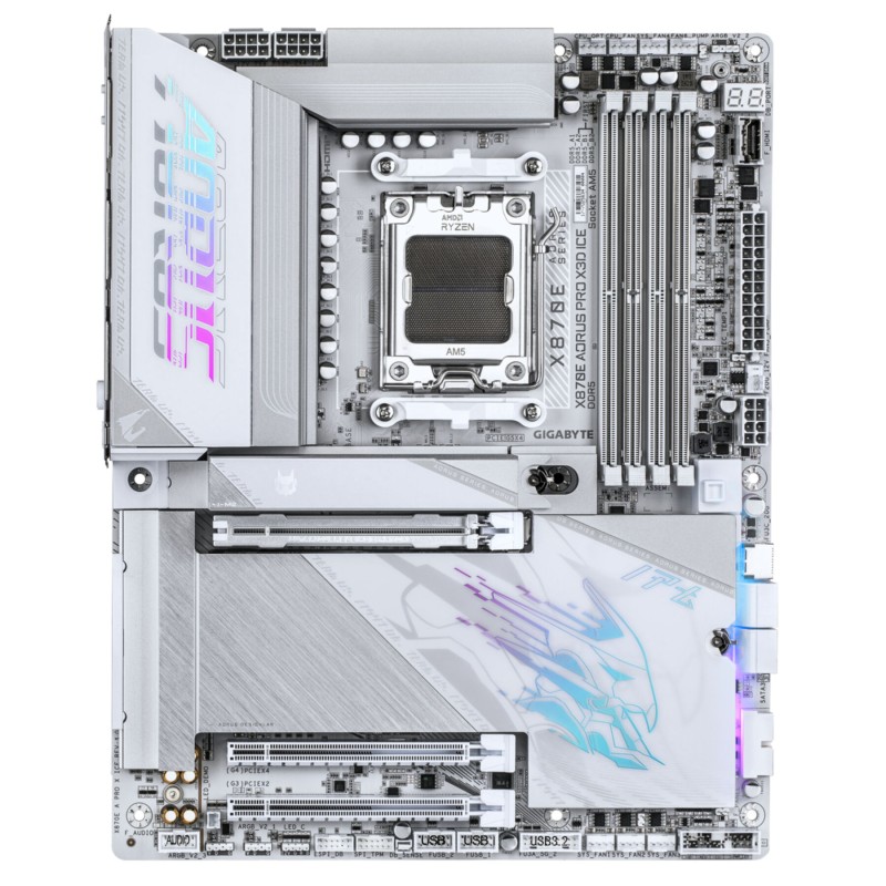 Gigabyte GA-X870E A PRO X ICE - GA-X870E A PRO X ICE - White ATX DDR5 AM5, 4 DIMM, 256 GB, 4x M.2, PCIe 5.0, WiFi 7