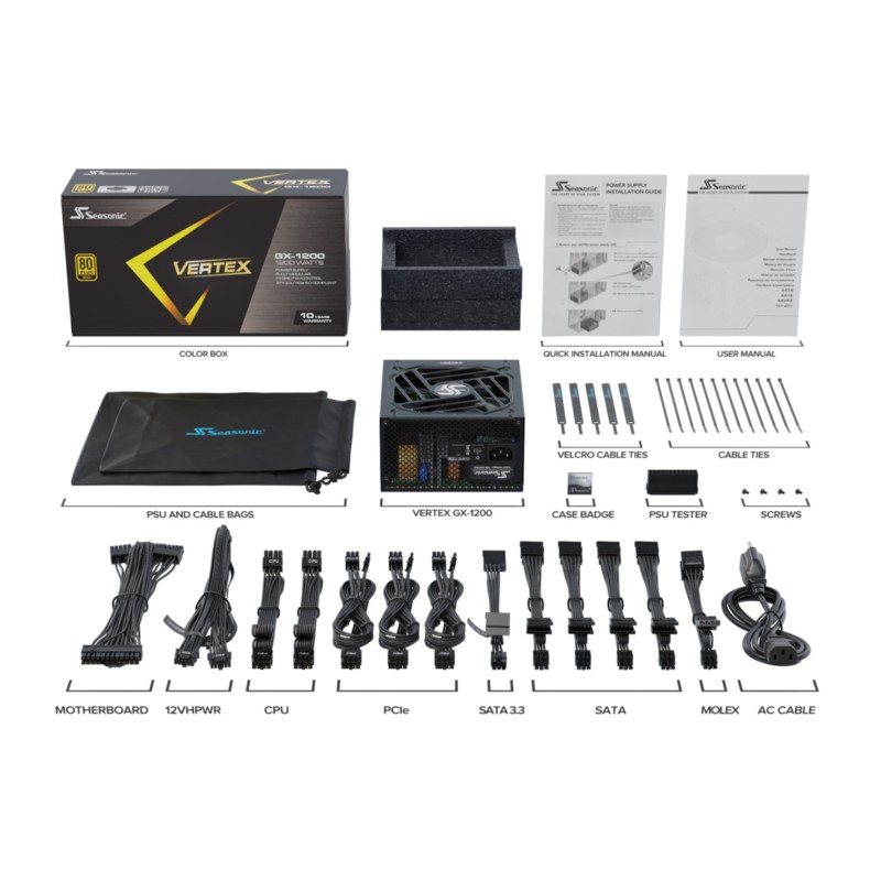 Seasonic Vertex Power Supply - GX-1200 - Black, Box, ATX 3.0, 1200W — Buy in Cyprus with Fast Delivery
