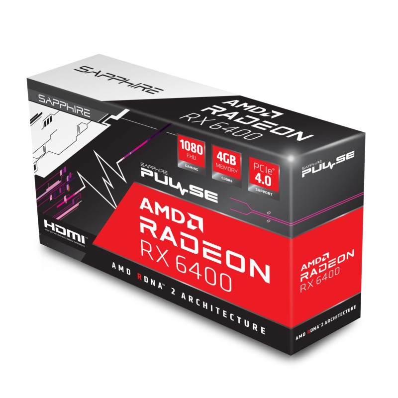 SAPPHIRE Pulse Radeon RX 6400 - 4GB GDDR6, 2321 MHz Boost, DP & HDMI, Low-Profile (UEFI) — Buy in Cyprus with Fast Delivery