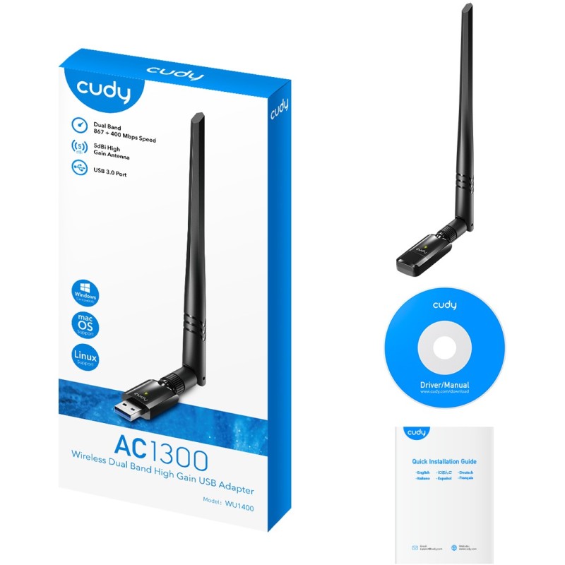 Cudy USB 3.0 Adapter - AC1300 Wi-Fi High Gain — Buy in Cyprus with Fast Delivery