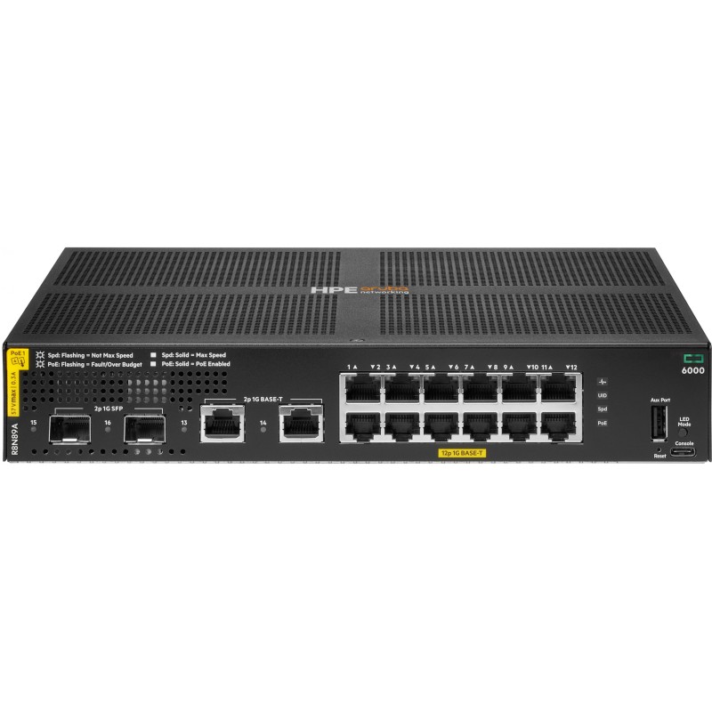 HP Enterprise Aruba - Aruba 6000 - 12+4P HP Enterprise 12G + 2G 2SFP PoE+ (139W) Switch M RM