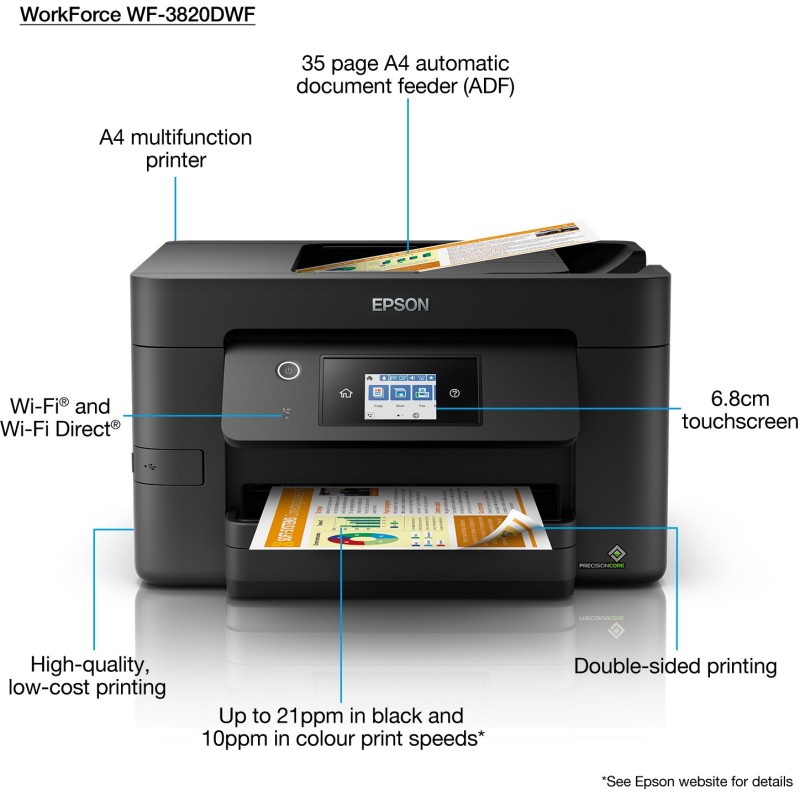 Epson WorkForce Pro - WF-3820DWF - Inkjet Printer, 4-in-1, A4, LAN, WLAN, WiFi, ADF — Buy in Cyprus with Fast Delivery