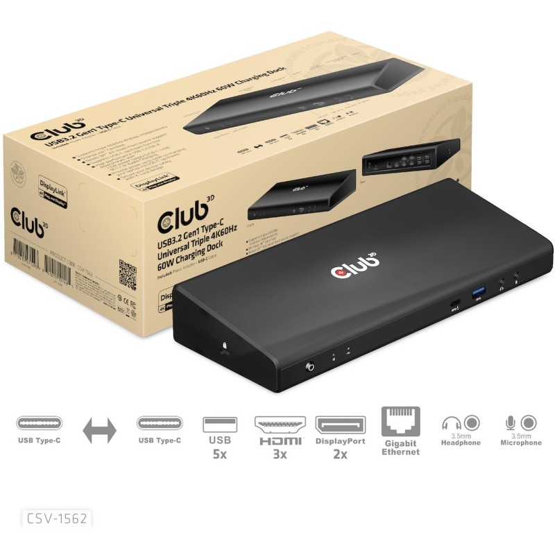 Club3D 4K ChargingDock USB-C - 6xUSB3 2xDP HDMI LAN Audio — Buy in Cyprus with Fast Delivery