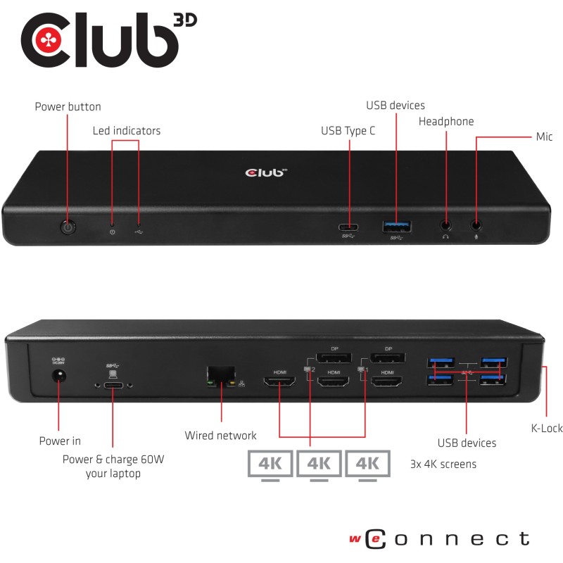 Club3D 4K ChargingDock USB-C - 6xUSB3 2xDP HDMI LAN Audio — Buy in Cyprus with Fast Delivery