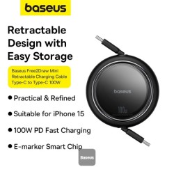 Baseus Cable USB-C to USB-C Pathfinder Retractable Cable - 100W 1m Black — Buy in Cyprus with Fast Delivery