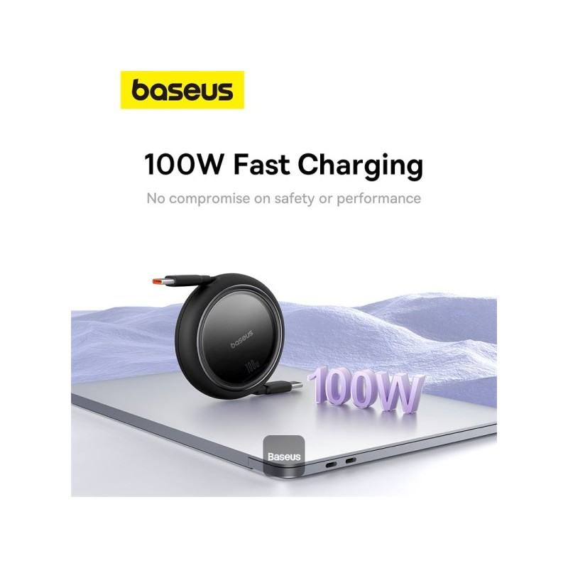 Baseus Cable USB-C to USB-C Pathfinder Retractable Cable - 100W 1m Black — Buy in Cyprus with Fast Delivery