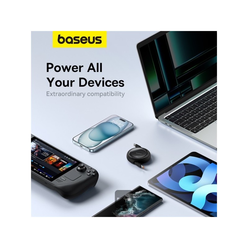 Baseus Cable USB-C to USB-C Pathfinder Retractable Cable - 100W 1m Black — Buy in Cyprus with Fast Delivery