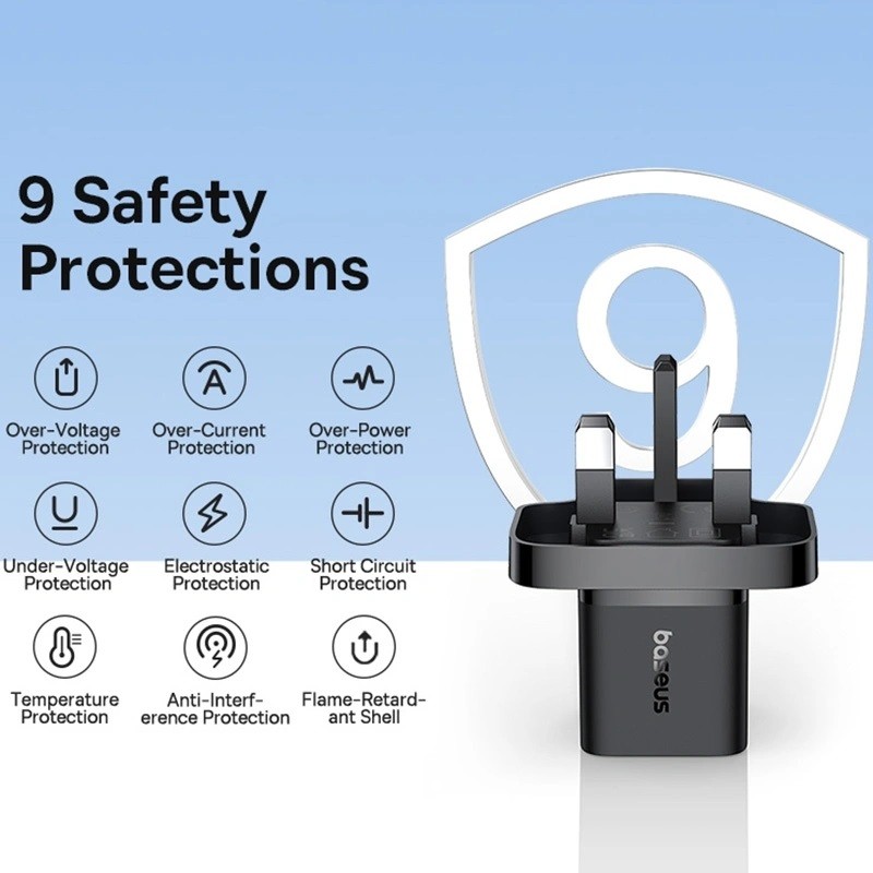 Baseus Charger Wall - 20W USB-C UK MINI GaN5 Black — Buy in Cyprus with Fast Delivery