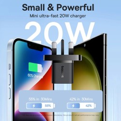 Baseus Charger Wall - 20W USB-C UK MINI GaN5 Black — Buy in Cyprus with Fast Delivery