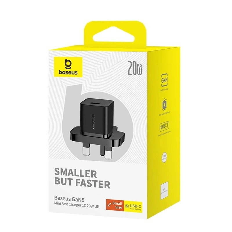 Baseus Charger Wall - 20W USB-C UK MINI GaN5 Black — Buy in Cyprus with Fast Delivery