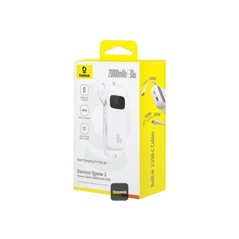 Baseus Powerbank - QPow 2 - 30W 20000mAh Display White — Buy in Cyprus with Fast Delivery
