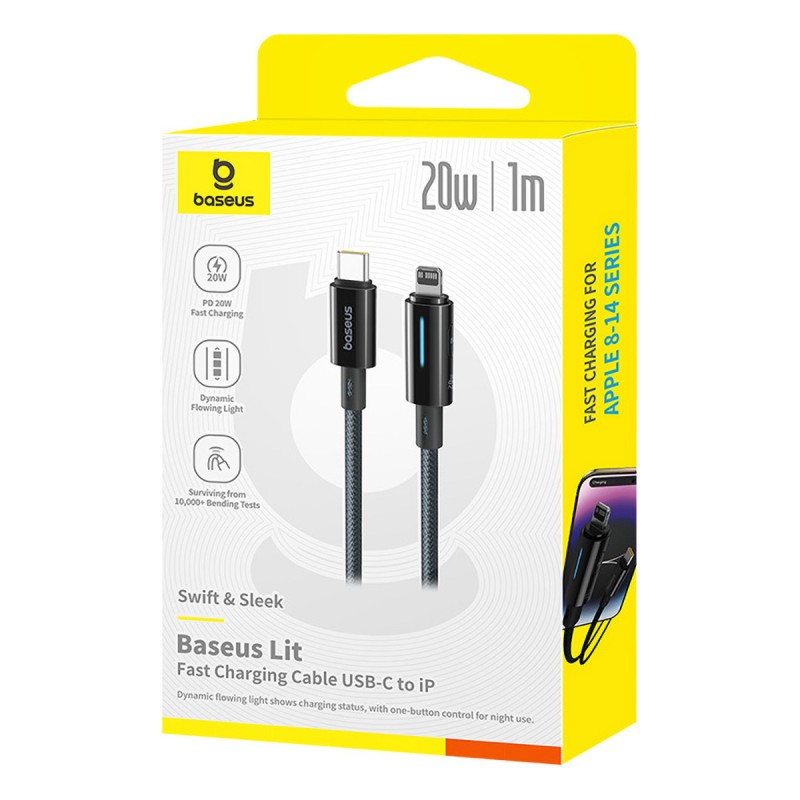 Baseus Cable Lightning to USB-C Lit Button Series - 20W 1m Cosmic Black — Buy in Cyprus with Fast Delivery