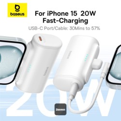 Baseus Powerbank 20W 5000mAh Plug-In Lightning White - 20W, 5000mAh, Plug-In Lightning, White