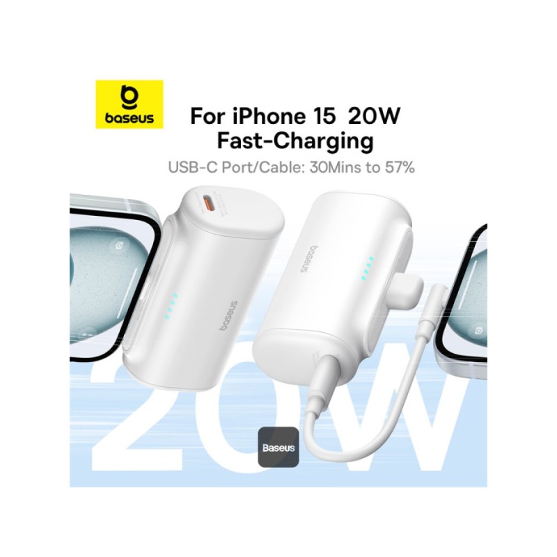 Baseus Powerbank 20W 5000mAh Plug-In Lightning White - 20W, 5000mAh, Plug-In Lightning, White