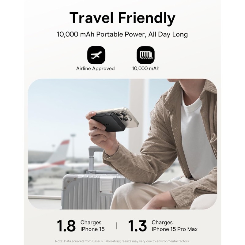 Baseus Powerbank Wireless - 22.5W 10000mAh 15W Qi2 Airpow Black — Buy in Cyprus with Fast Delivery