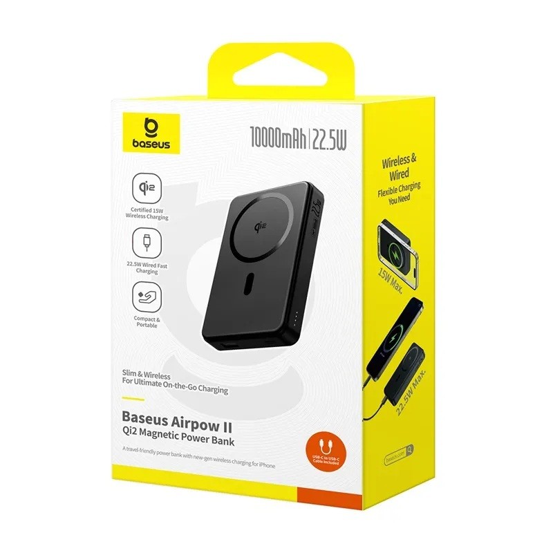 Baseus Powerbank Wireless - 22.5W 10000mAh 15W Qi2 Airpow Black — Buy in Cyprus with Fast Delivery