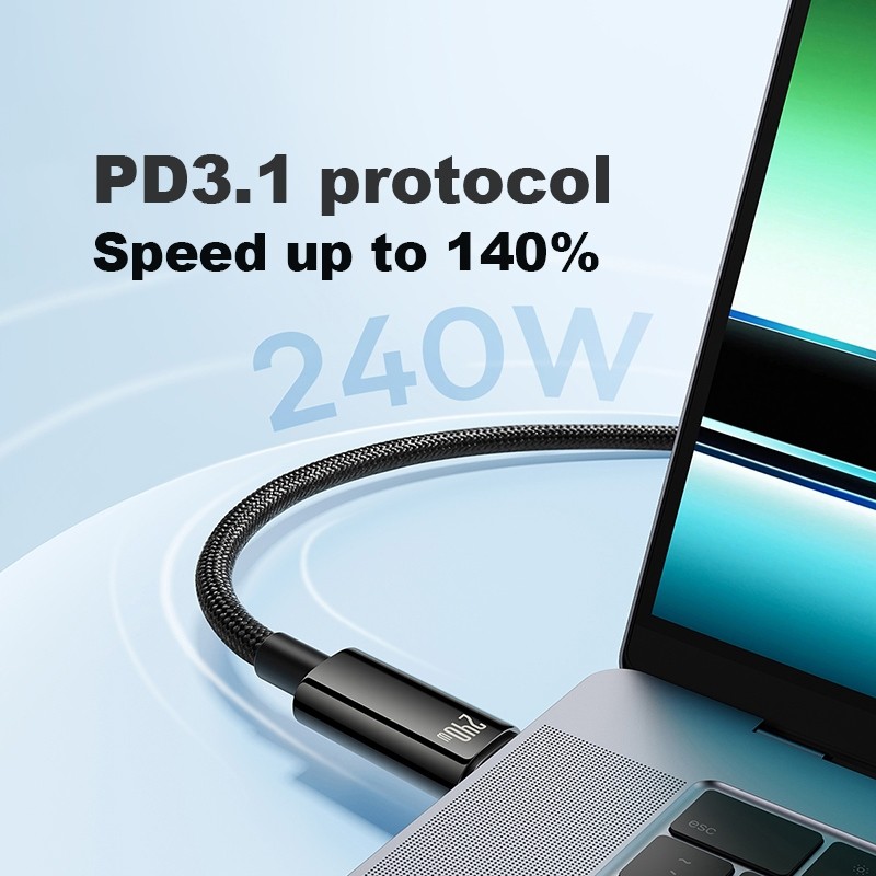 Baseus Cable USB-C to USB-C - Tungsten Gold, 240W, 3.0m, Black — Buy in Cyprus with Fast Delivery