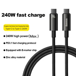 Baseus Cable USB-C to USB-C - Tungsten Gold, 240W, 3.0m, Black — Buy in Cyprus with Fast Delivery