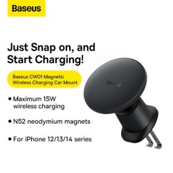 Baseus Wireless AirVent Magnetic Car Charger 15W Black - CW01 - Wireless AirVent Magnetic Car Charger 15W Black