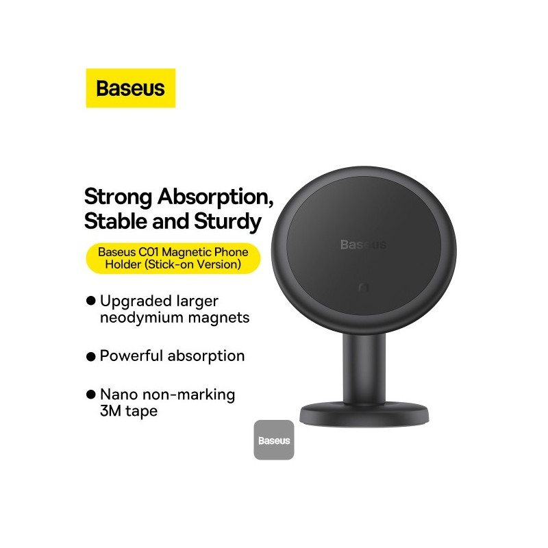 Baseus Car Dashboard Magnetic Stick-On Phone Mount Black - C01 - Black — Buy in Cyprus with Fast Delivery