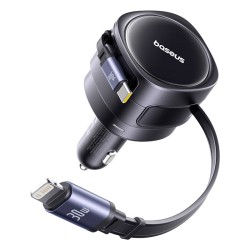 Baseus Car Charger 60W Enjoyment with Retractable Cables (C+C) Black - 60W, Retractable Cables, Black